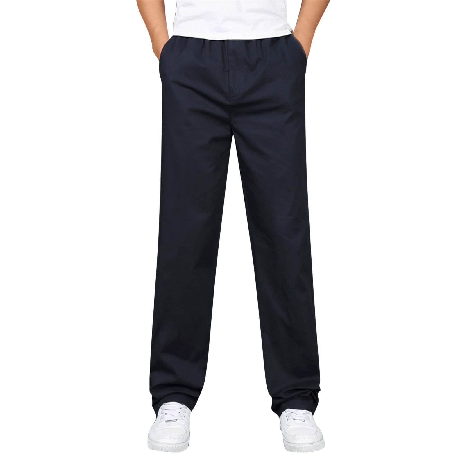 Cotton Trousers for Men, Cargo Work Trousers, Fashion Solid Color Slim Fit Pants, Versatile Combat Trousers, Outdoor Walking Sweatpants, Cosy Elastic-Waist Drawstring Pants, Nice Gifts Navy