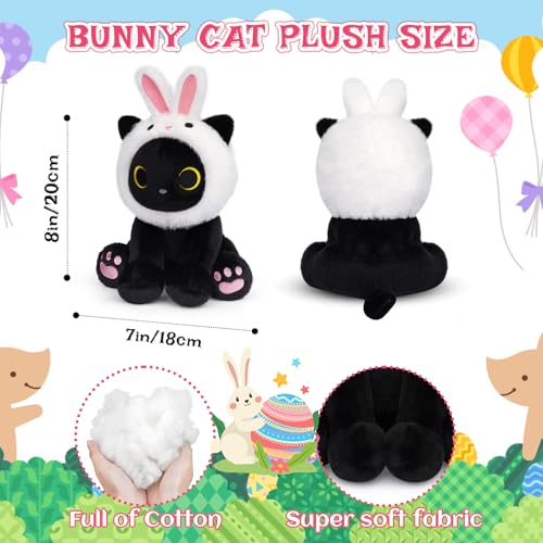 Image of Black Cat Plush with Removable Bunny Hood - Cute Stuffed Animal | Kawaii Soft Toy for Kids Toddlers, Birthday Gift for Boys Girls, Party Favors