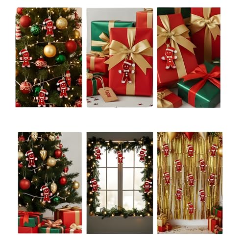 Image of Crackles Red Gingerbread Ornaments with Gold Glitter (Set of 4) | Christmas Tree Hanging Decorations | Festive Xmas Decor for Home, Office & Party, Decorations for X mas Parties