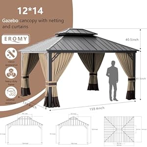 12x14hardtopgazebooutdooraluminumframepermanentgazebogalvanizedsteeldoubleroofpergolawithnettingsandcurtainsforpatiolawnsbackyarddeckbrown Urban Country Home Decor 12×14 hardtop gazebo outdoor aluminum frame permanent gazebo galvanized steel double roof pergola with nettings and curtains for patio lawnsbackyard deckbrown urban country home decor