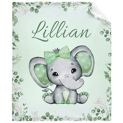 Customized Elephant Name Blanket Gifts for Baby Girls Toddler, Kids, Teens & Adults,Birthday Christmas Baby Shower Throw Blankets