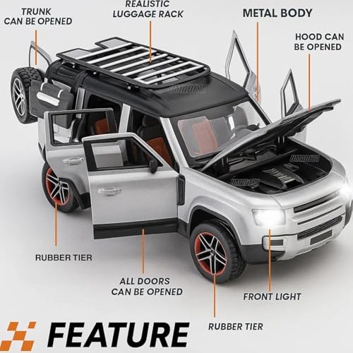 Image of Remote Control Metal Diecast Resembling Defender Car with Smoke Effect | Openable Doors & Light | 1:22 Scale | Mist Toys for Kids
