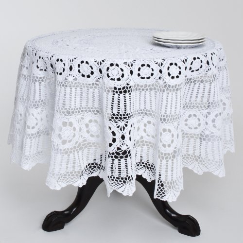Fennco Styles Mantel de algodón hecho a mano con encaje de ganchillo (mantel redondo de 36 pulgadas, blanco)