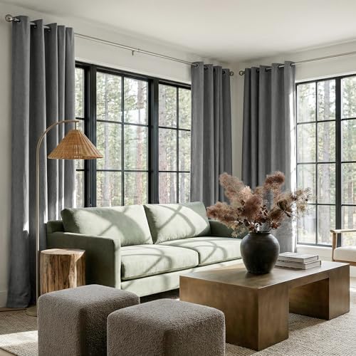 Image of NICETOWN 100% Blackout Linen Grey Curtains 96 inches Long, with White Liner Composite Grommet Thermal Drapes Relax Home Decor Window Treatments for Living Room, 2 Panels, W52 x L96