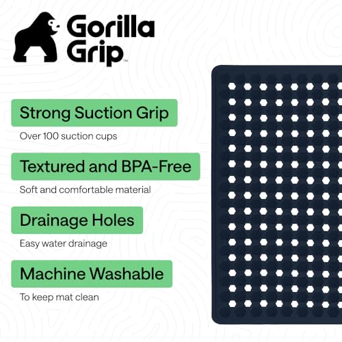 Image of GORILLA GRIP Patented Square Shower Stall Mat, Small Bathtub Floor Mats for Stand Up Showers, Suction Cups and Drainage Holes, Machine Wash, Soft on Feet, Bathroom Accessories 21x21 Inch, Navy Opaque
