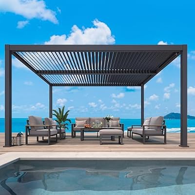 RoyalCraft 12'x16' Adjustable Louvered Pergola, Heavy-Duty Aluminum Outdoor Pergola, Metal Hardtop Pergola with Adjustable Roof for Patio, Deck, Garden, Yard, Black