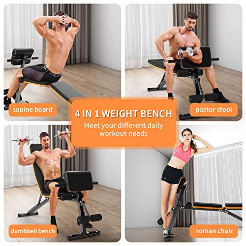 Adjustable Weight Bench Press, Foldable Workout Bench Sit Up Incline, Multi-Purpose Bench, Training Bench for Home Gym Foldable Flat/Incline/Decline FID Bench Press for Full Body Workout