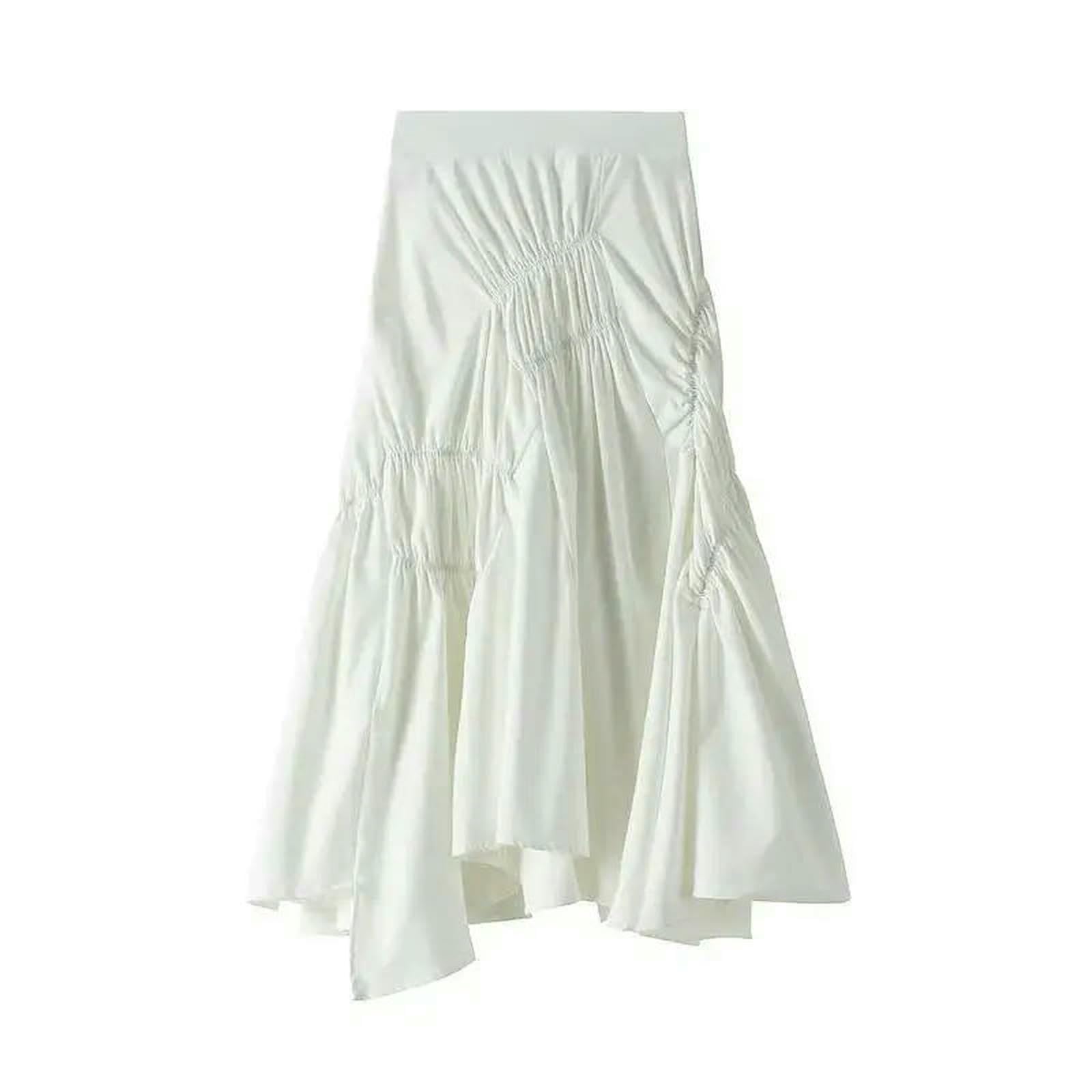 CHENSHI Gonna Lunga Elegante A Pieghe Vita Elastica Gonne Casual di Media Lunghezza Donna Primavera Autunno-Bianco-Taglia Unica