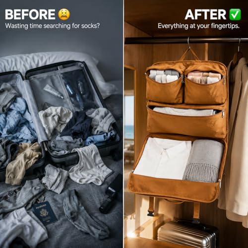 Travel Duffel Bag Large Foldable Bag Carry On Closet Luggage Insert with Heavy Duty Hooks, Portable Wardrobe Suitcase Organizer for Business Trips & Weekend Getaways — view 6