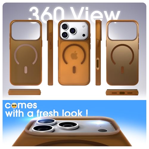 Image of Amazon Basics Back Cover for iPhone 17 Pro Max | Hybrid Design with Soft Silicone Edges & Hard Frosted TPU Back | Mag-Safe Compatible | Shockproof Design Back Case (Brown)