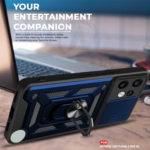 Image of AESTMO Tough Armor Bumper Back Cover Case for CMF by Nothing Phone 2 Pro 5G | Sliding Camera Cover, Kickstand & Ring Holder | 360 Protection Cover for Nothing CMF Phone 2 Pro (Blue)