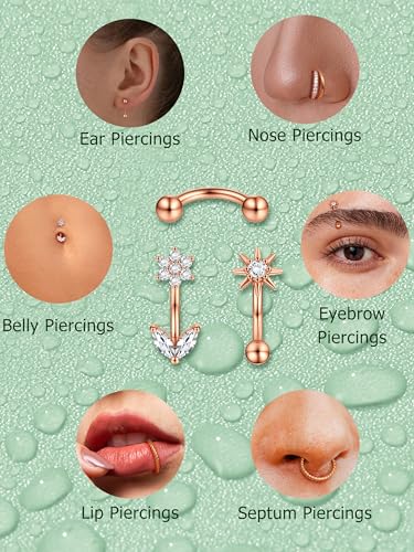 ORAZIO 16g Rook Piercing Jewelry Surgical Steel Vertical Labret Lip Jewelry Gold Eyebrow Piercing Rook Daith Earrings for Women Cartilage Curved Barbell Daith Tragus Piercing Jewelry 14Pcs4