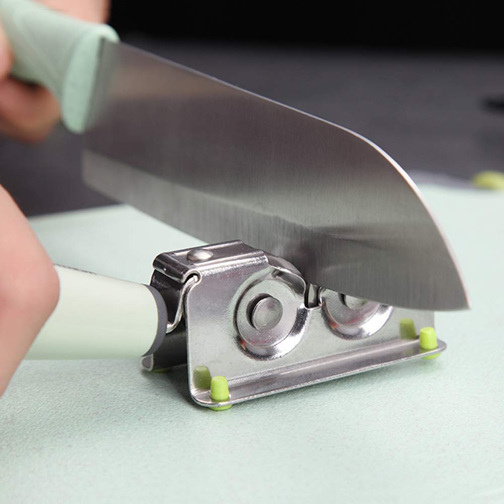 Affilacoltelli da Cucina, Aspetto Creativo Facile da Appendere Acciaio Inossidabile Resistente all'Usura Impugnatura Comoda Pietra per Affilare Multifunzionale Green