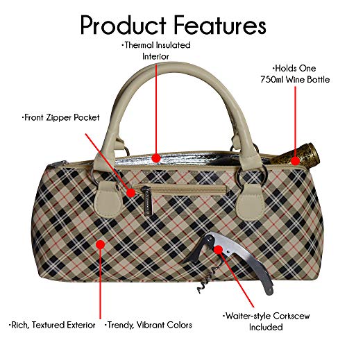 Primeware Wine Clutch Bag Thermal Insulated Wine Carrier Tote Holds Red and White Wine 750 Milliliter Bottle Includes Portable Waiter Style Corkscrew - Thumbnail 3