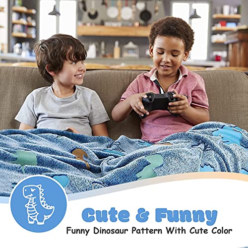Image of Glow in The Dark Blanket Gifts for Toddler Kids Teen Girls| 80 x 70 inch / 200cm x 180cm |Bedroom Decor, Lightweight Throw Blankets|Soft Cozy Fluffy Luminous Throw Blanket - Blue Dino