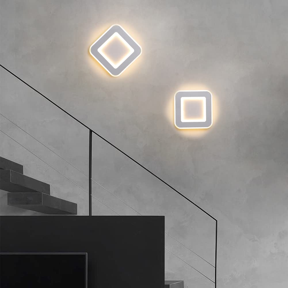 19W LED Wandleuchte Innen Mit Touch Schalter Dimmbar Moderne Quadrat Wandleuchte Schlafzimmer Nachttischlampe Wand 3000K/4500K/6000K Wandbeleuchtung Acryl,1800LM, Fur Wohnzimmer Flur Treppe Hote,Weiß