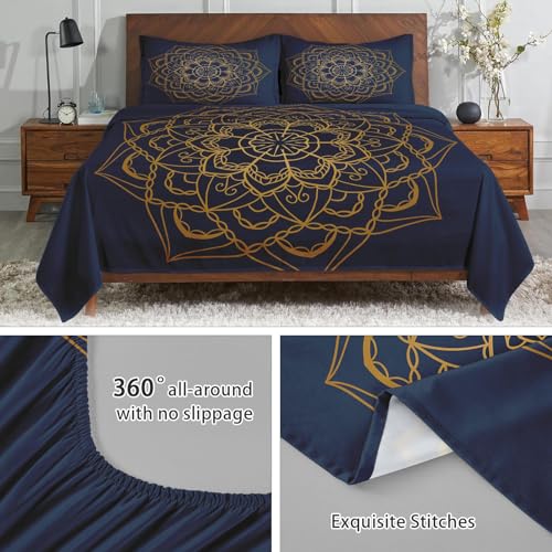 Wecozy LQQ0823362-FPBS-QA-JP Queen Size 4 Pcs Bed Fitted Sheet Set With 14 Inch Deep Pocket, Boho Bohemian Floral Flat Sheet Set thumb #4