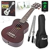 Kmise Beginner Ukulele Kit 4 String Vintage Soprano Ukele Right Hand 21 Inch Hawaiian Ukuleles With Starter Pack ( Gig Bag Tuner Strap String Instruction Booklet ) (KME21S)
