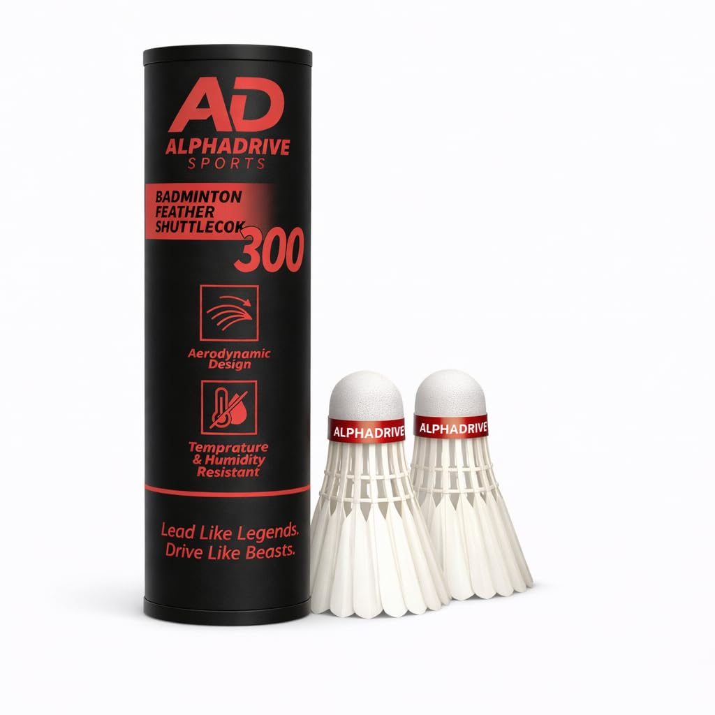 AlphaDrive Feather Shuttlecocks for Badminton - Pack of 10 | Natural Feather | Practice & Match Play (300)
