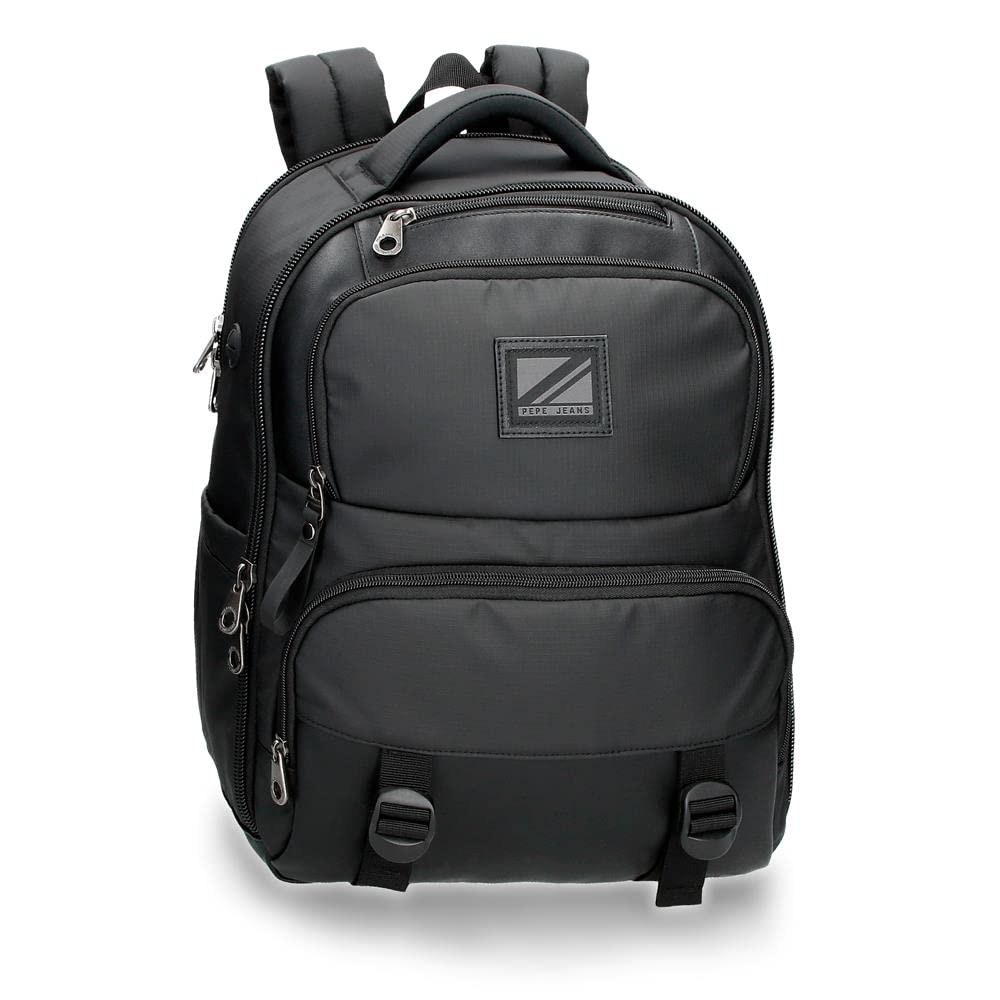 Pepe Jeans Straps, Equipaje Bolsa De Mensajero Hombre, Negro (Black), Mochila Para Portátil Doble Compart. Con Carro