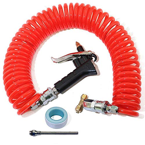 KOOTANS 29.5FT(9M) Truck Dust Air Blow Gun Kit Long Air Hose Coil Air Seat Blow Gun Kit Heavy Duty Air Duster Blow Gun Dust Cleaner with Long Nozzle