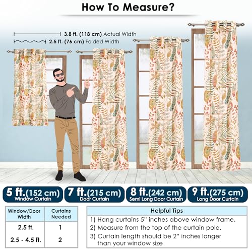Image of Story@Home Window Curtains 5 Feet Long Set of 1 | Leaf Printed | Semi Transparent Curtain | Net Curtains | Sheer Curtain for Living Room | (118 X 152 Cm, Cream & Orange) | Perfect for Home Decor