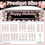 Personalized Birthday Banner Happy Birthday Party Decor Custom DIY Rose and Gold Black Birthdays Backdrop with Name Alphabet Letter Sticker Happy Birthdays Sign Party Supplies for Men Women - Image 2