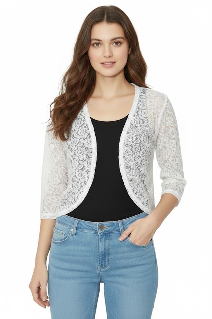 Meher Hosiery Women's & Girls' Floral Net Shrug | 3/4 Sleeve Short Style | Stylish Nylon Blend Net Shrug-picture-38