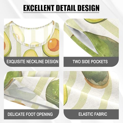 ALAZA Cartoon Avocado Striped Green Pajamas Set Short Sleeve Cotton Sleepwear Summer Pjs 2 Piece 5-14Y4