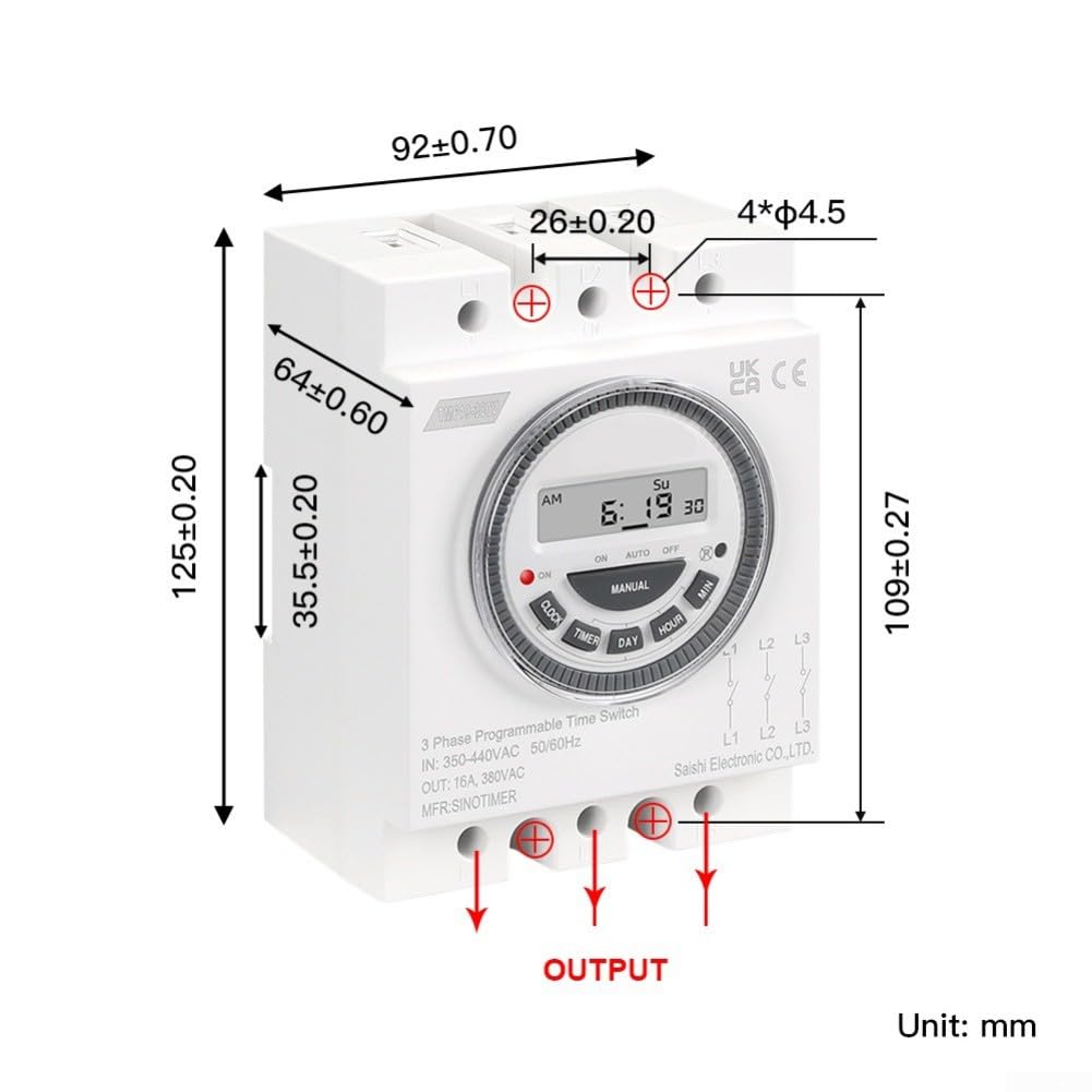 TM619-380V Interruptor Temporizador Programable Trifásico, Controlador de Tiempo Digital de 7 Días, 16A 380VAC, Retroiluminado LCD 18 Modos de Programa