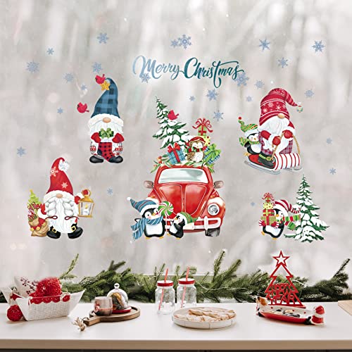 decalmile Christmas Red Car Gnome Window Wall Decals Christmas Trees Winter Wall Stickers Room Door Party Christmas Window Showcase Wall Decorations - Image 2