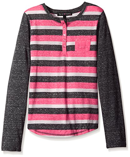 Derek Heart Girls' L/SLV Scoop Neck Henley W/Grosgrain Plkt + Elbow Patch + Ft Pkt
