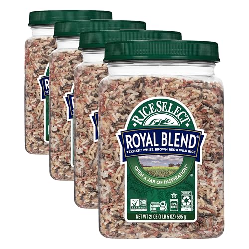 Image of RiceSelect Royal Blend,Blend Of Texmati White,Brown,Red,And Wild Rice,Premium Gluten Free Rice,Non-GMO,21 Ounce Jar,(Pack of 4)