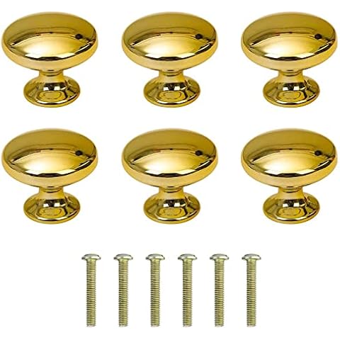 6 Pcs Zinc Alloy Handle Furniture Knob Cabinet Knob Drawer Knobs Set Drawer Knob Round Gold Drawer Knobs One Hole Handle Zinc Alloy Round Knob Modern Cabinet Knobs for Bedroom, Bathroom 30mm Cover