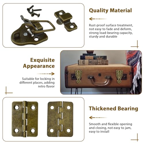 Image of Aifeier ET 2 Sets Retro Style Duckbilled Toggle Hasp Latch Heart-Shaped Padlock and Antique Folding Flush Hinge Kit with Mounting Screws for Jewelry Box Crate Furniture Decoration-Bronze