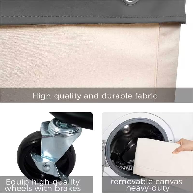 FLYBOX Laundry Hamper with Heavy Duty Steel Frame, 160 L Industrial Laundry Basket Cart with Wheels for Hotel, Home, Laundry Room, 17.72''L x 17.72''W x 30.91''H, Medium Grey Leather