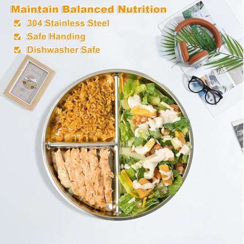 Assiettes divisées en acier inoxydable à 3 compartiments pour menu diabétique - 5