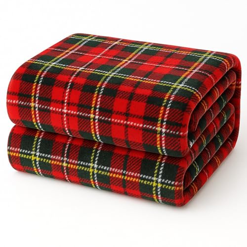 Corredocasa Plaid in Pile Ultra Morbido e Soffice con Elegante Trama Scozzese Made in Italy - Leggero e Confortevole - Perfetto per Divano, Letto (Rosso Quadrato, Una Piazza e mezzo 160x210)
