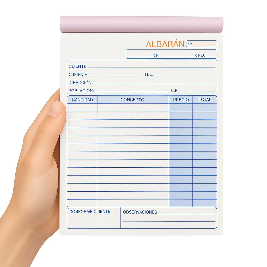 Talonarios albaranes, Libreta de albaran, Talonario para autonomos, 70 hojas, 35 juegos original + copia, autocopiativo, Matriz de corte, Tamaño 210x145 mm, Pack de 6 talonarios - imagen 1
