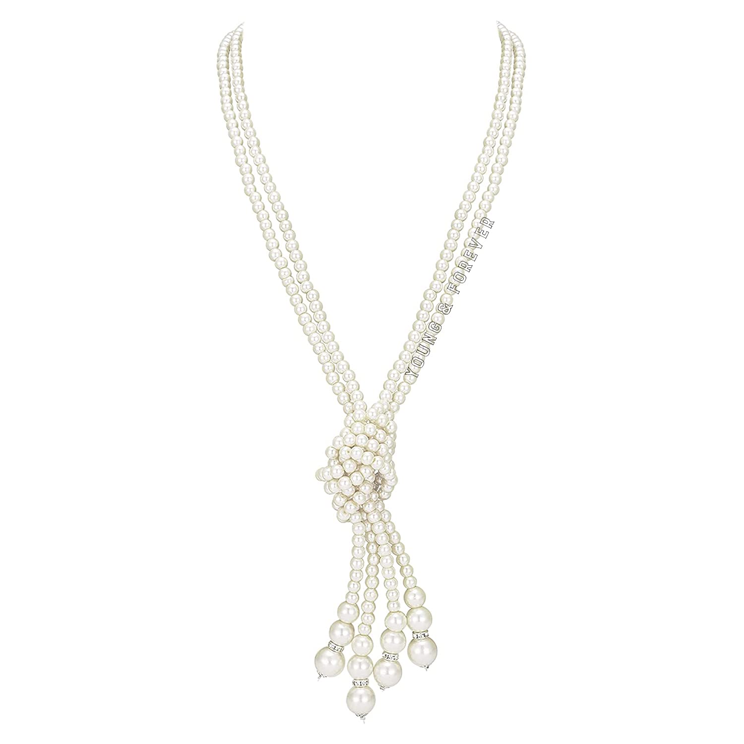 Young & Forever Gift Brass Pearl Art Deco Fashion Faux Pearls Necklace 1920s Flapper Beads Cluster Long Pearl Necklace for Costume Party for women girls (B00SBA76SU) Amazon Price History, Amazon Price Tracker