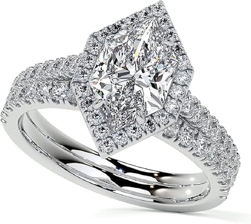 2CT-4CT Dutch Marquise Cut Moissanite Halo Bridal Handmade Ring Set, VVS1 10K 14K 18K Gold & 925 Sterling Silver Anniversary Promise Ring Set for Her (3-12 US available, Check All Ring Size Option in Customize Now Button, Main Stone : 3.5 Carat)