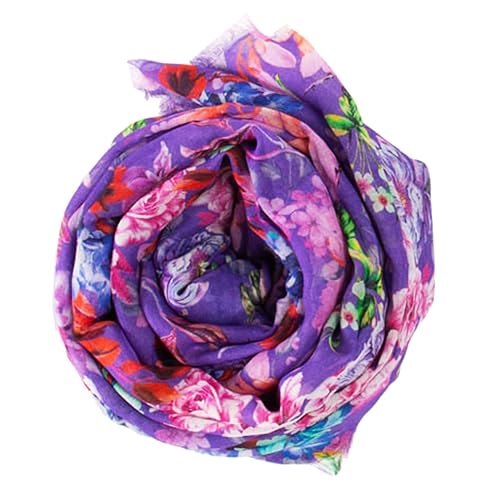 Foulard paréo pivoines violettes grand format multicolore fluide femme
