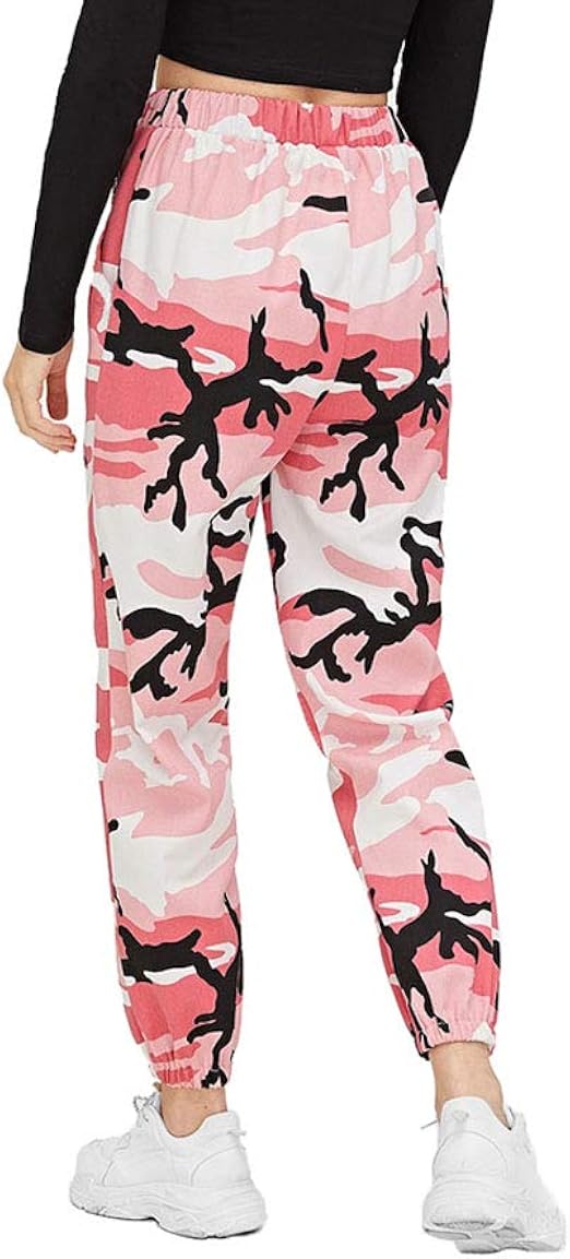 Loalirando Pantaloni mimetici da donna, stile cargo mimetico, elasticizzati  in vita, colore grigio/rosa/verde : Amazon.it: Abbigliamento