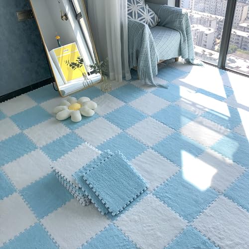 YDHSIKK Alfombra Puzzle Squares, Tapete Cuadrado de Espuma EVA Afelpada for Rompecabezas, 30x30 cm (12x12 Pulgadas), Paquete de 12, Multicolor, 0,6-1 cm(Light Blue+White,1cm)