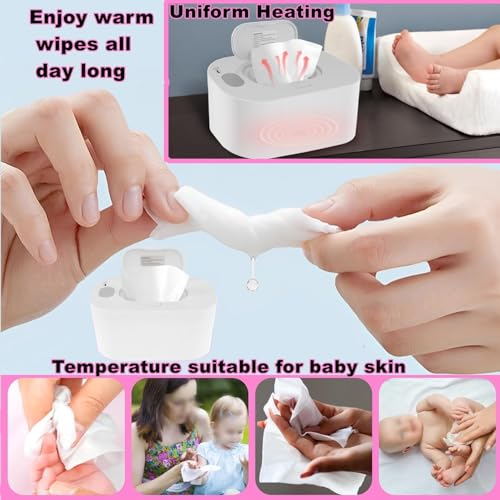 Portable Baby Wipe Warmer,Wipe Warmer and Baby Wet Wipes Dispenser to Even Heating, Wipe Heater with Temperature Display, Diaper Wipe Warmers for Home Car Travel Newborn Baby (White)