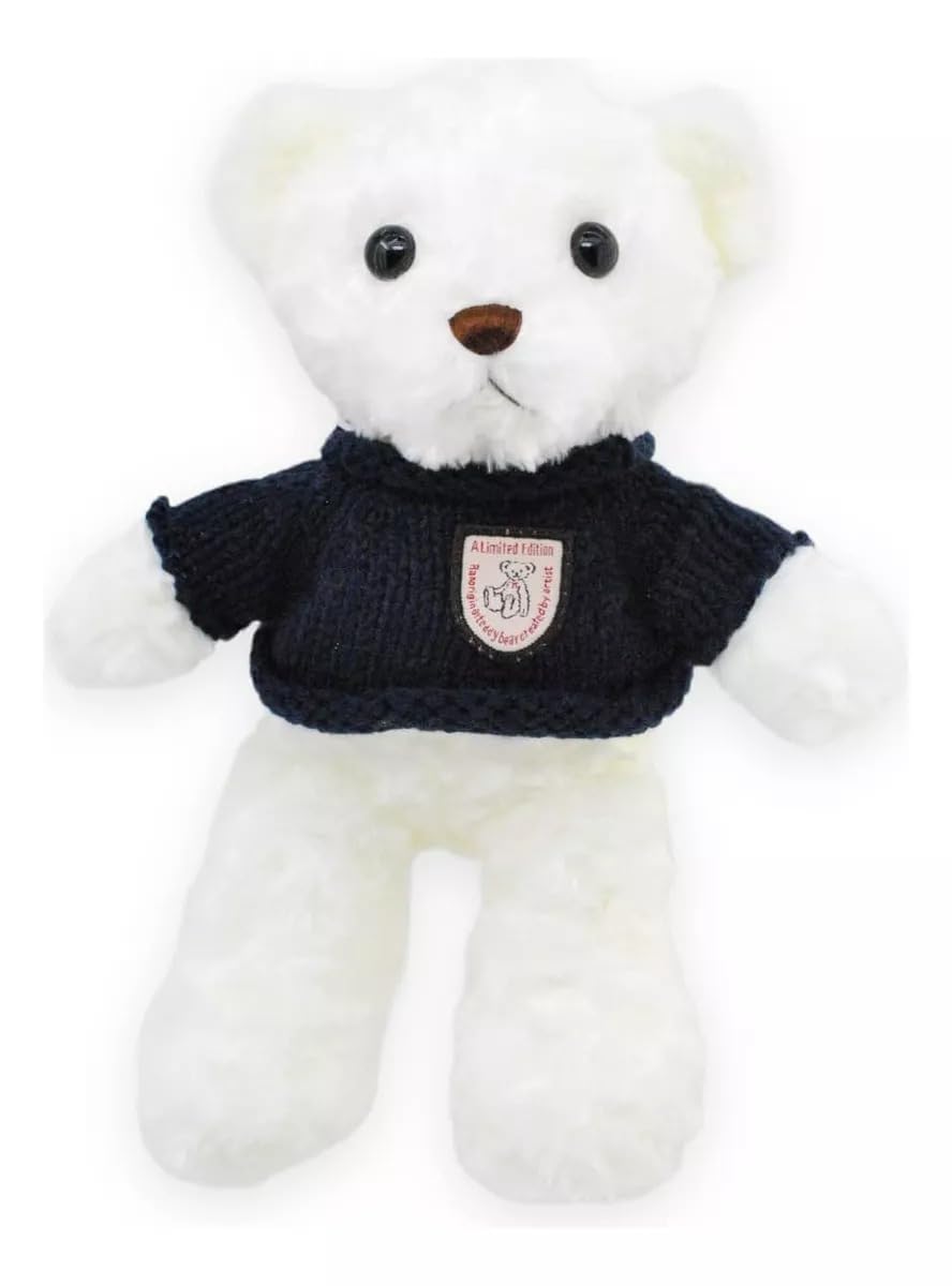 White Teddy Bear Plush with Green Sweater - Cuddly Stuffed Toy for Kids | Small Huggable Teddy for Birthday, Valentine’s Day, Christmas, and Special Occasions
