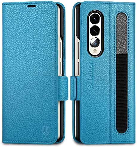SHIELDON Case for Galaxy Z Fold 4 5G, Genuine Leather Wallet Case with [S Pen Holder][RFID Blocking][Credit Card Slot][Kickstand] Shockproof Flip Cover Compatible with Galaxy Z Fold4 (2022) - Black
