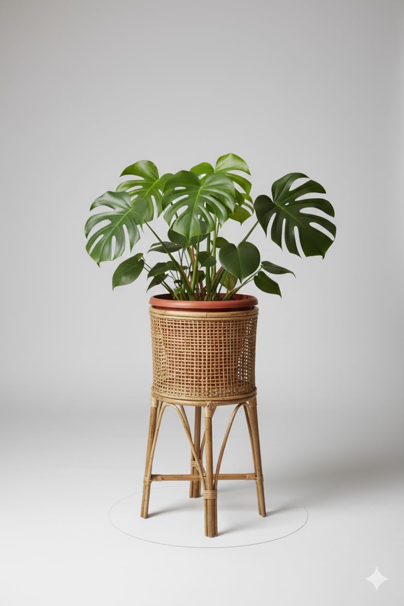 Handcrafted Cane Flower Stand | Waterproof & Durable Plant Holder | Natural Bamboo Cane Planter Stand for Indoor & Outdoor Use | Eco-Friendly Home Décor-image-2