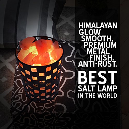 Himalayan Glow Projective Style Metal Basket Night Light With Pink Chunks, Bulb,(Etl Certified) Dimmer Switch,Calming & Relaxing Salt Lamp, Pink Salt Chunks #TOP6