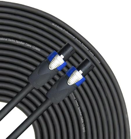 GLS Audio 100 feet Speaker Cable 12AWG Patch Cords - 100 ft Speakon to Speakon Professional Cables Black Neutrik NL4FX (NL4FC) 12 Gauge Wire - Pro 100' Speak-on Cord 12G - Single